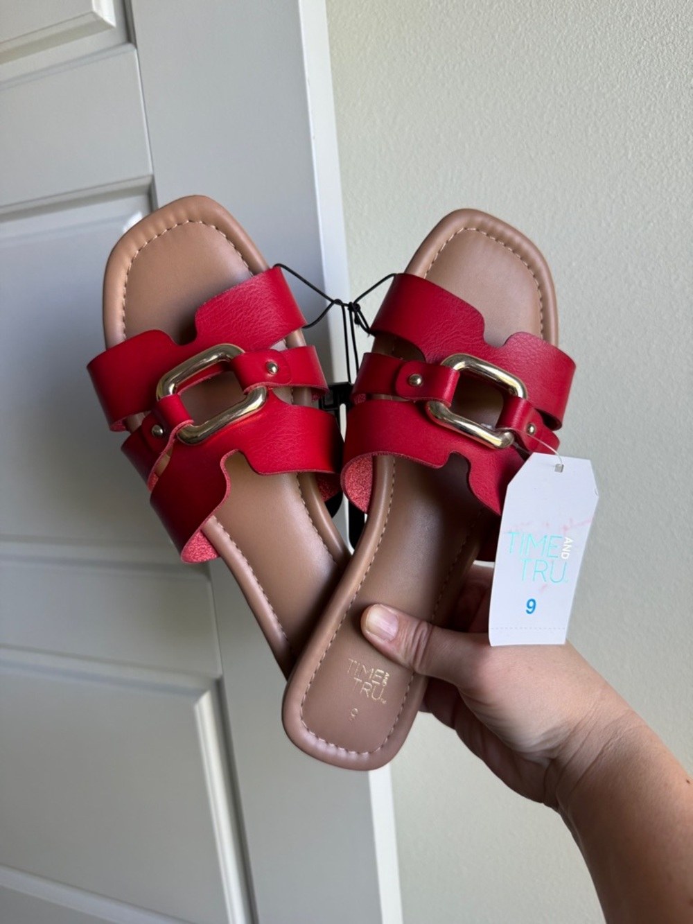 NWT Time and Tru Red Sandals Slides